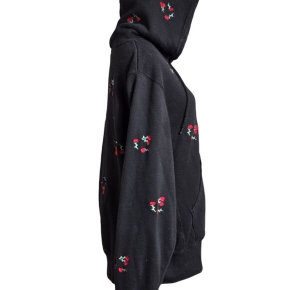 Reflex Black Embroidered Red Roses Whimsigoth Hoodie Swearshirt - Picture 5 of 7